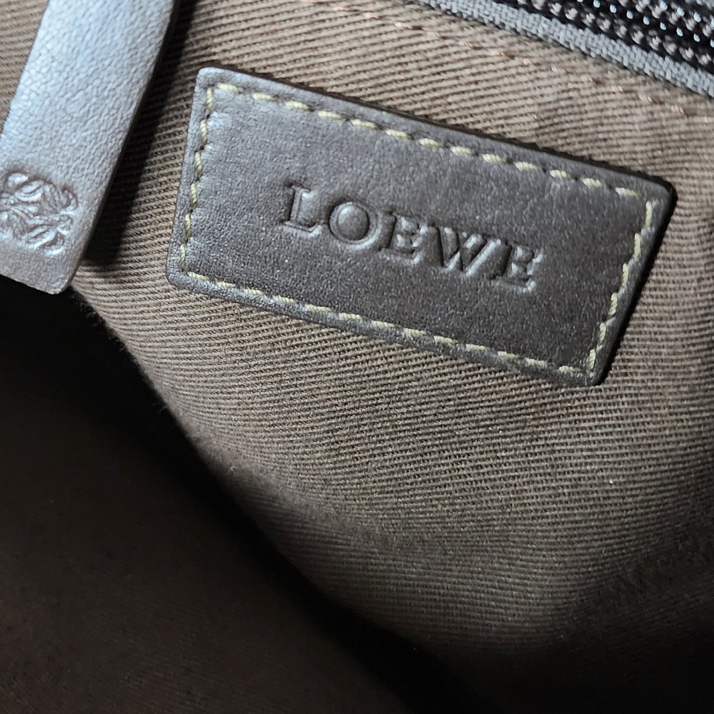 LOEWE Clutch Bag repeat Anagram Gray PVC Brown Leather Silver Zipper - Picture 10 of 11